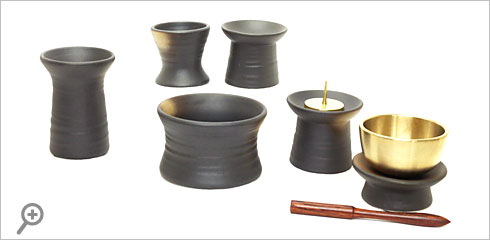 陶器 鉄釉 五具足（てつゆう）・鉄釉リン セット